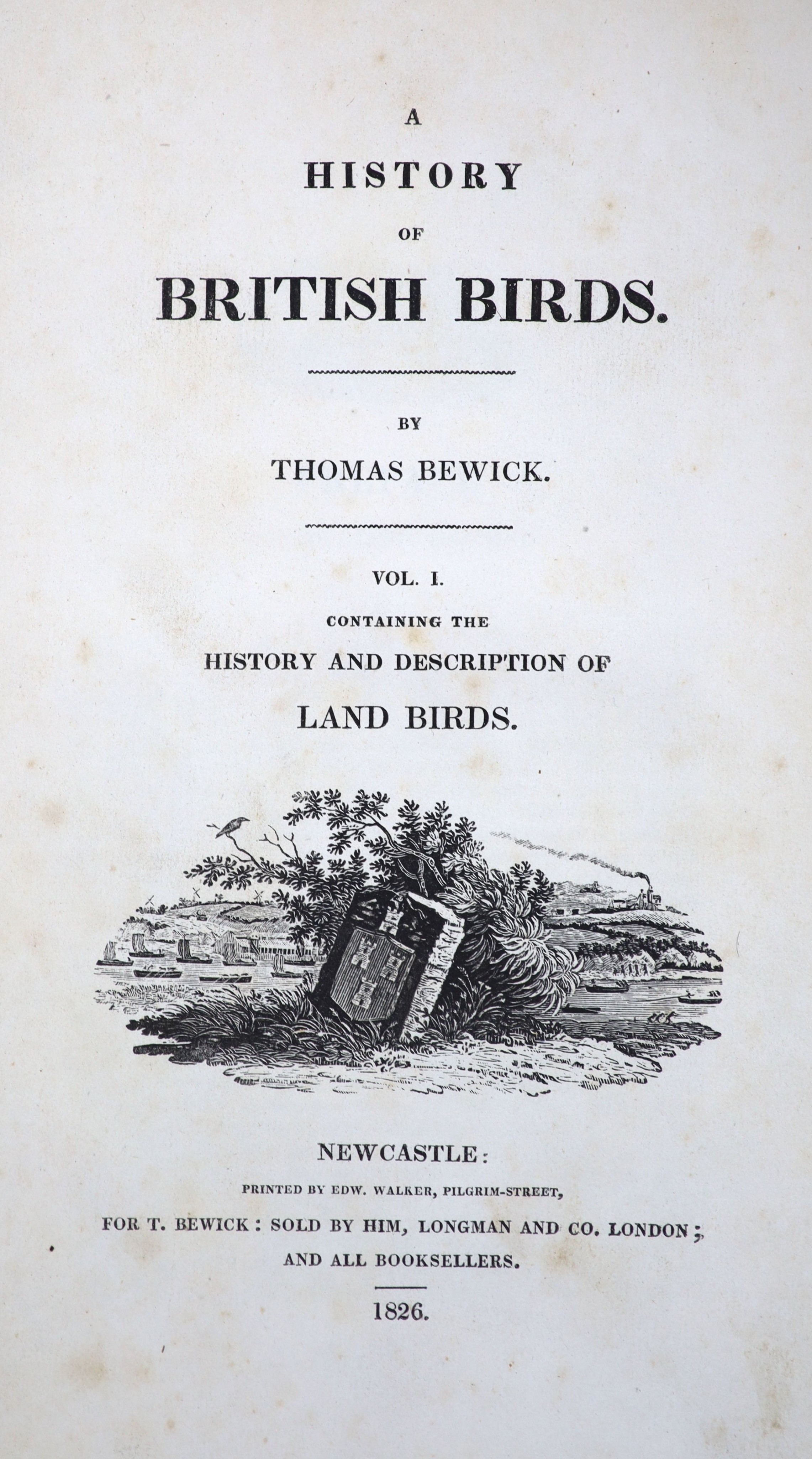 Bewick, Thomas - A History of British Birds, 6th edition, 8vo, half red morocco gilt, numerous woodcuts throughout, Newcastle, 1826